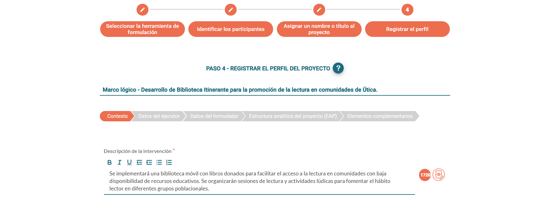 Registrar el perfil del proyecto