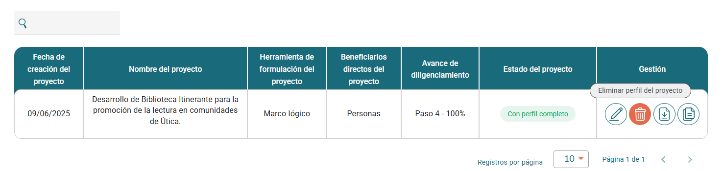 Eliminar perfil del proyecto