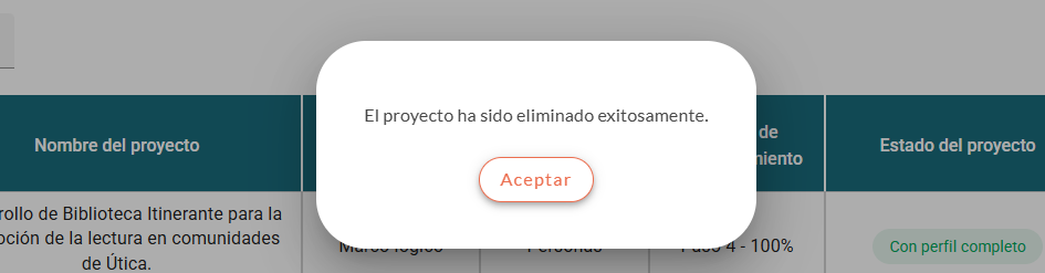 EI proyecto ha sido eliminado exitosamente