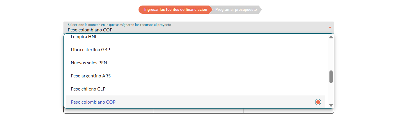 Selecciona tipo de moneda
