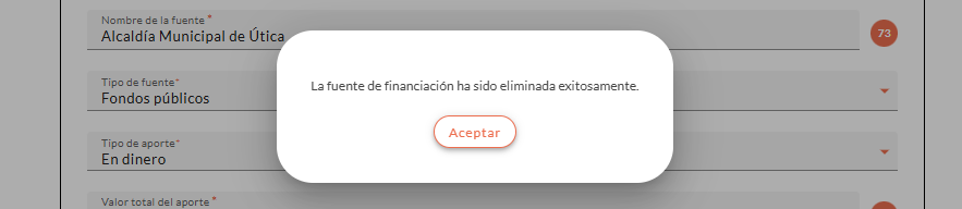 La fuente de financiación ha sido eliminada exitosamente