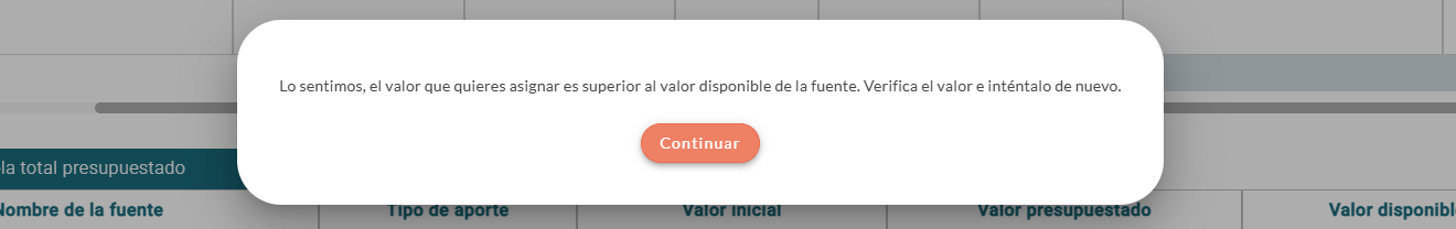 Lo sentimos, el valor que quieres asignar es superior al valor disponible de la fuente. Verifica el valor e inténtalo de nuevo