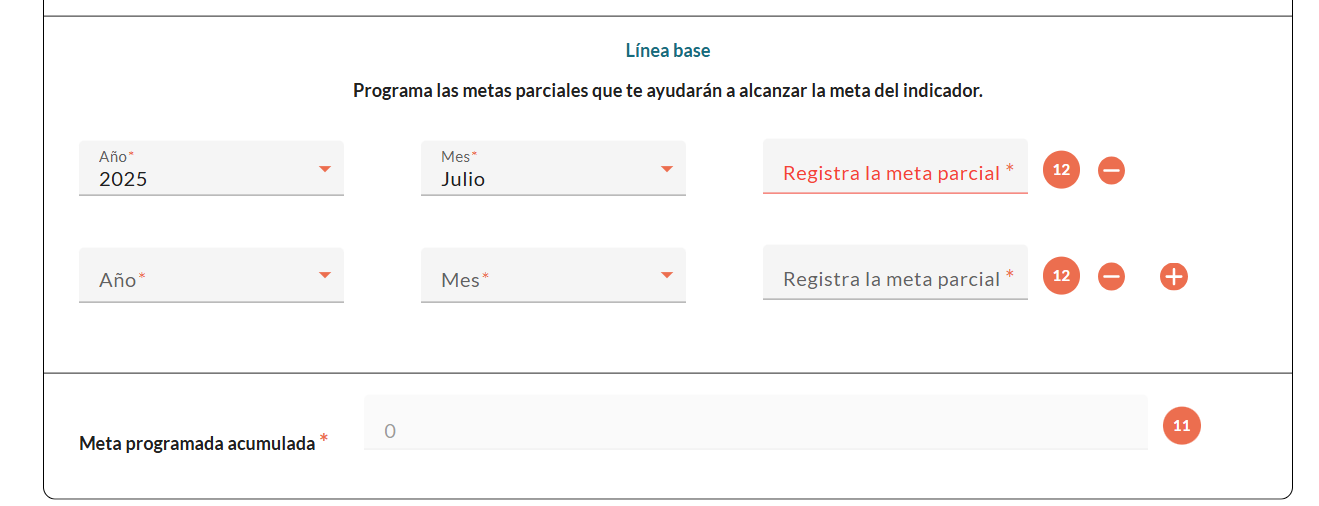 Año, Mes y Registra la meta parcial