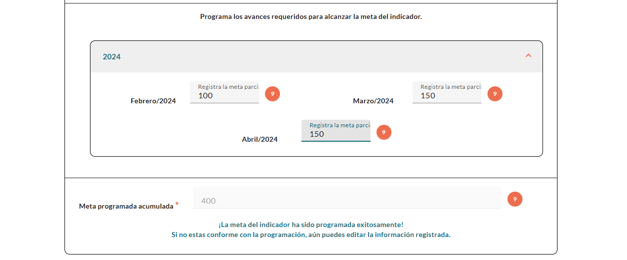 Registra las metas parciales