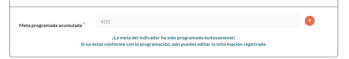 La meta del indicador ha sido programada exitosamente