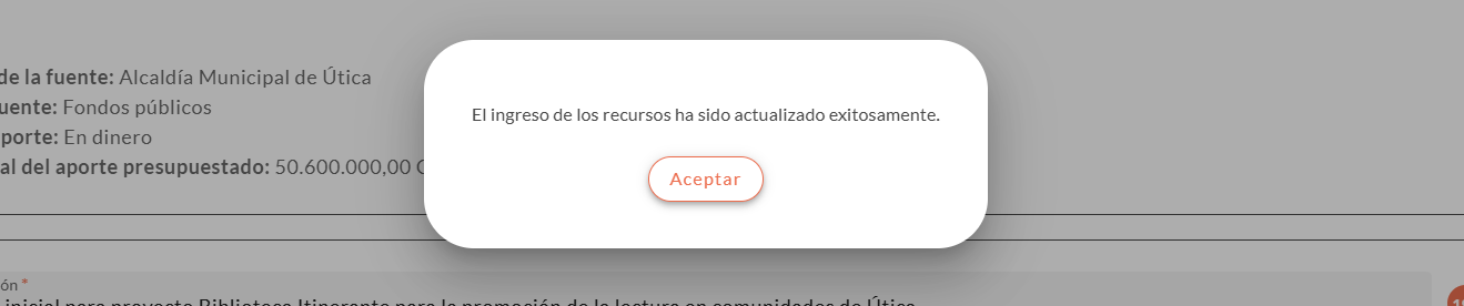 El ingreso de los recursos ha sido actualizado exitosamente
