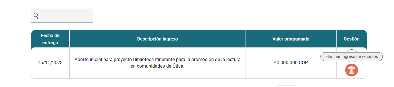 Editar ingreso de recursos