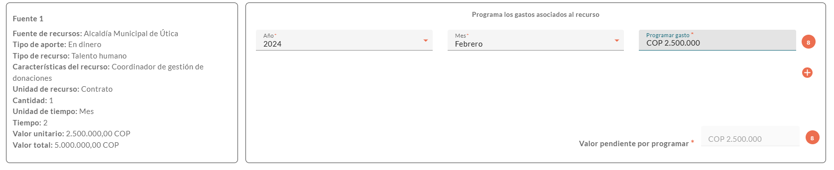 Programa los gastos asociados al recurso
